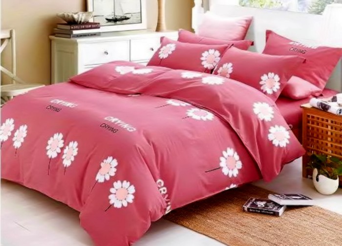 Lenjerie de pat matrimonial cu husa elastic pat si fata perna dreptunghiulara, Happy, bumbac mercerizat, multicolor