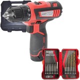 Raider RD-CDL27 + 157795 - Masina de gaurit si insurubat cu 1 acumulator Li-Ion 12 V 1.5 Ah 28 Nm valiza plastic accesorii + Set accesorii insurubare