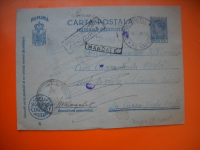 HOPCT CARTE POSTALA NR 516 R - CENZURAT OF POSTAL MILITAR 139 ARTILERIE - ANUL 1944 / TIMBRUL FIX REGELE MIHAI -STAMPILOGRAFIE -CIRCULATA foto