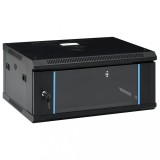 Dulap Server Retea Montat Perete 4U 19 inch vidaXL 600x450x285mm IP20 Negru Usa Sticla