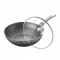 Tigaie wok cu capac, diametru 30 cm, interior granit, Negru