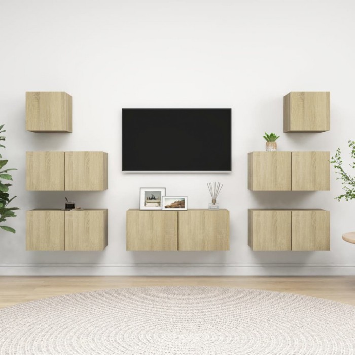 vidaXL Set de dulapuri TV, 7 piese, stejar sonoma, PAL