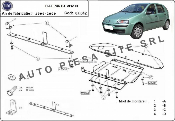 Scut metalic motor Fiat Punto (188) fabricat in perioada 1999 - 2009 APS-07,042