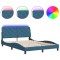 Cadru de pat cu LED fara saltea, albastru, 140x190 cm, catifea