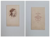 Fotografie de colectie CDV Atelier Emil Rabending, Doamna eleganta, Wien, Viena, Austria, Austro-Ungaria, ca. 1865-70