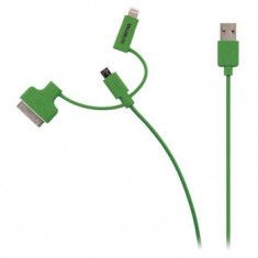 Cablu alimentare si sincronizare USB 2.0 A tata - micro B tata cu adaptor lightning si Apple Dock 30 pini, 1.0 m, verde foto