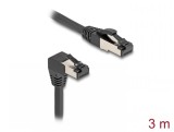 Cablu de retea RJ45 Cat.8.1 S/FTP drept/unghi 90 grade jos 3m Negru, Delock 80447