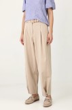 Medicine pantaloni culoarea bej, lat, medium waist