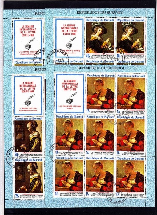 Burundi 1968 Painting Letter writing week x 8 + tab Mi.440A-443A used V.010