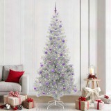 vidaXL Brad de Crăciun cu 300 LED cu suport Argintiu 240 cm PET 3396698