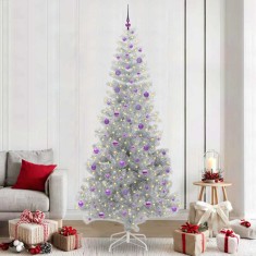 vidaXL Brad de Crăciun cu 300 LED cu suport Argintiu 240 cm PET 3396698