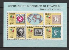 Italia 1985 - Expo filatelic, timbru pe timbru, bloc neuzat