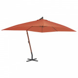 Umbrelă suspendată cu st&acirc;lp din lemn, cărămiziu, 400 x 300 cm, vidaXL