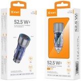 Incarcator Auto X-Start CC188CC + cablu de incarcare USB-C 1m, 30W, 1xUSB-C, 1xUSB-A, PD, QC 3.0, Albastru/Transparent