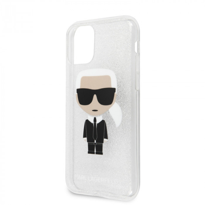 Husa Plastic - TPU Karl Lagerfeld Glitter Iconic pentru Apple iPhone 11, Argintie KLHCN61TPUTRIKSI