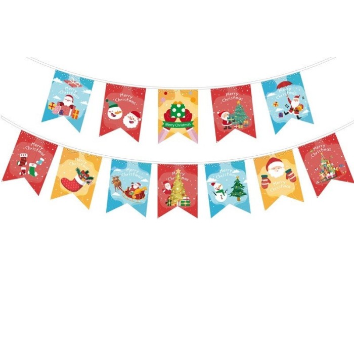 Decoratiune de craciun, flippy, tip banner, 12 piese, pentru usa sau perete, multicolor, sfoara inclusa, model b