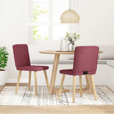 vidaXL Scaune de bucătărie, 2 buc., roșu vin, material textil foto