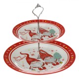 Platou Pentru Prajituri, Portelan, Gnome de Craciun, Mesaj &quot;Merry Christmas&quot;, Alb, Rosu, 27cm, Oem