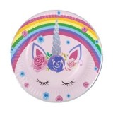 Farfurii de petrecere Unicorn Rainbow cu detalii holografice, CMCLASS