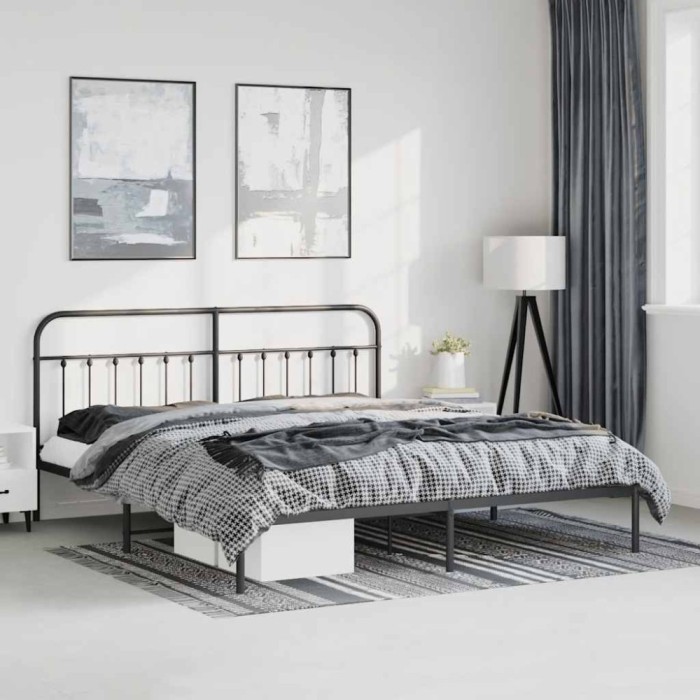 vidaXL Cadru de pat metalic cu tăblie, negru, 183x213 cm 352583