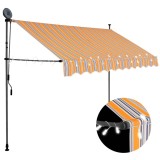 Copertina Retractabila Manuala vidaXL, LED, Galben/Albastru, 250 cm, Impermeabila, Protectie UV, Balcon/Terasa