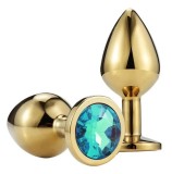 Dop Anal Metallic Buttplug, Large, Auriu/Albastru Deschis, Passion Labs