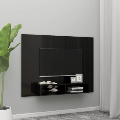 Comoda TV de perete, negru extralucios, 135x23,5x90 cm, PAL GartenMobel Dekor foto