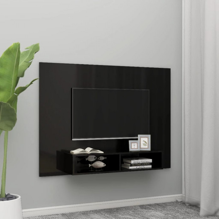 Comoda TV de perete, negru extralucios, 135x23,5x90 cm, PAL GartenMobel Dekor