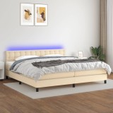 Cumpara ieftin Pat cu arcuri, saltea și LED, crem, 200x200 cm, textil
