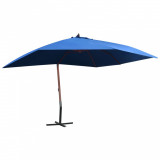 Umbrelă de soare suspendată, st&acirc;lp lemn, albastru, 400 x 300 cm, vidaXL