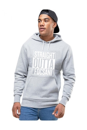 Hanorac Barbati Gri cu alb - Straight Outta Focsani - 2XL