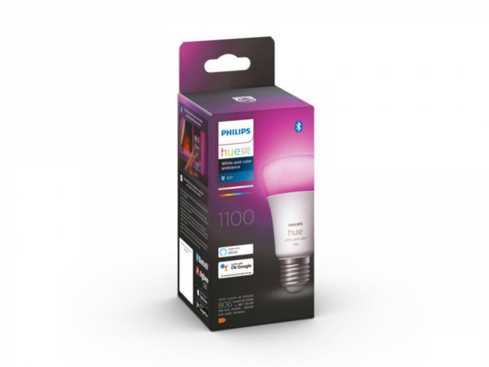 Bec LED RGB inteligent Philips Hue A60, Bluetooth, E27, 9W (75W), 806 lm,