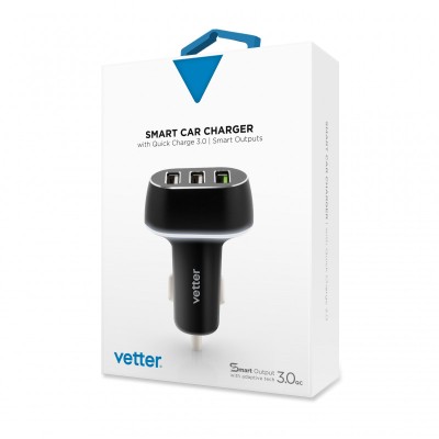 Accesorii auto si calatorie Vetter Smart Car Charger, Quick Charge 3.0 and Smart Outputs, 3 x USB, Black foto