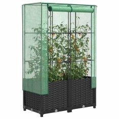 vidaXL Strat &icirc;nălțat cu husă de seră, aspect ratan, 80x40x138 cm 4015814