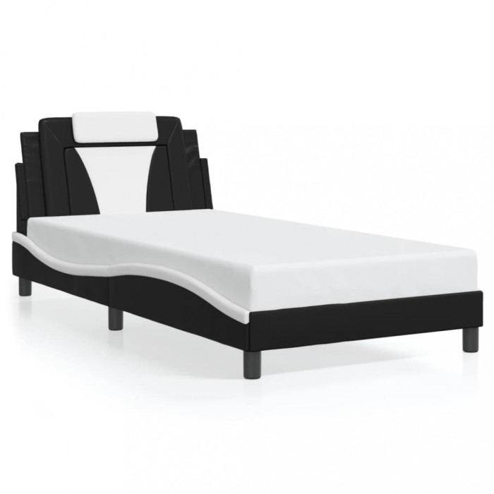 Cadru de pat Viana fara saltea negru si alb 100x200cm piele artificiala