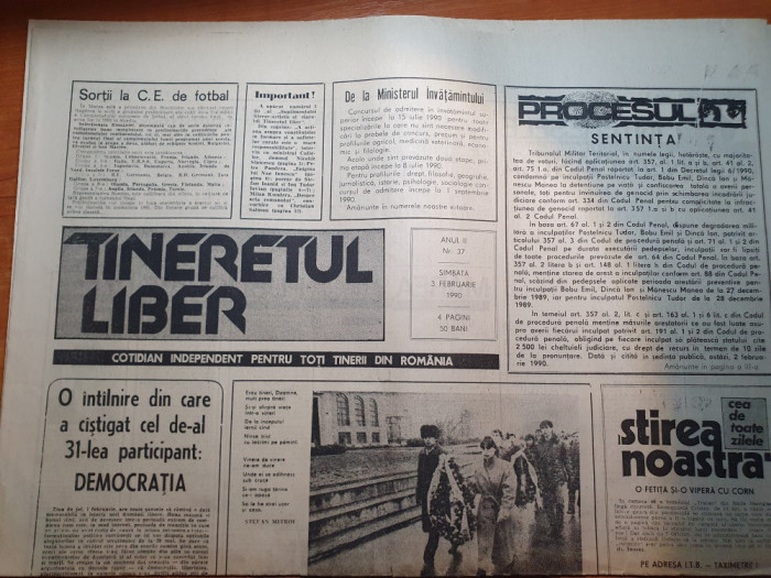 ziarul tineretul liber 3 februarie 1990-clica ceausista ,detentie pe viata