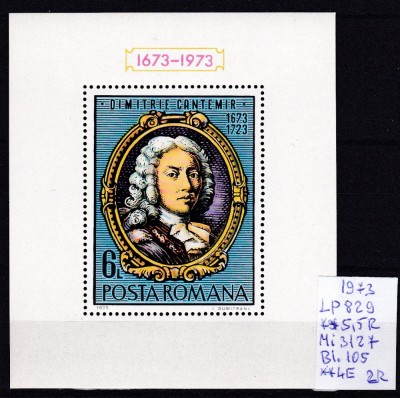 1973 Aniversari (IV) D. Cantemir LP829, Bl.106 MNH foto