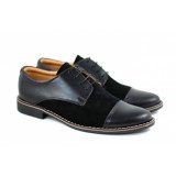 Pantofi barbati casual din piele naturala box, combinata cu piele intoarsa PANSN