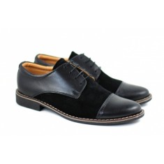 Pantofi barbati casual din piele naturala box, combinata cu piele intoarsa PANSN