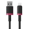 Cablu Baseus Dura Series USB to Lightning, Fast Charging, 2.4A, 480Mbps, Nylon, 2m - Red Black