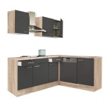 Mobilier de bucătărie de colț Yorki 220, cu corp din stejar Sonoma, fațade antracit cu finisaj satinat, fără blat de lucru