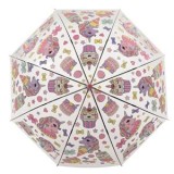 Umbrela de ploaie transparenta cu model unicorni si dulciuri, pentru copii, 65 cm, CMCLASS