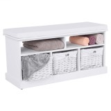 Cumpara ieftin Banca cu 3 cosuri din rachita alba RAFAELLO 101x41x45 cm