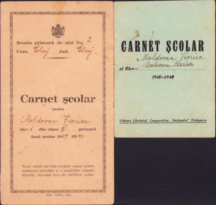 A2398N Lot de două carnete școlare Cluj și Timișoara 1939-1941