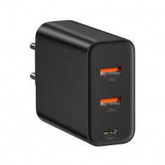 Incarcator Retea Baseus 60W, Iesiri USB-C PD &amp;amp; 2xUSB, Standard PPS, Negru foto