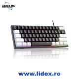Tastatura gaming Rqiurpn, mini 60%, 61 taste, iluminare RGB, design ergonomic, negru