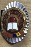 (H) [Faleristică RSR] Insignă Ovală Fruntaș &icirc;n &Icirc;ntrecere - Model Cartea, Email