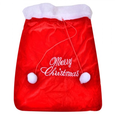 Sac Cadouri de Crăciun, Velur, Merry Christmas, Roșu Alb, 35x43cm foto