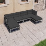 vidaXL Set mobilier grădină cu perne, 6 piese, gri, lemn masiv de pin 3077116