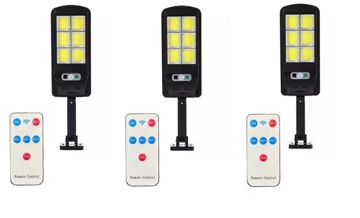 Комплект от 3 X 6COB 96 LED соларна лампа, светлинен сензор, сензор за движение, 3 режима на осветяване, включена монтажна скоба, дистанционно управле